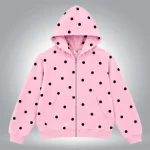 Polka Dot Zip Hoodie Pink (1)