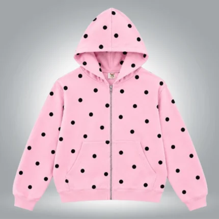 Polka Dot Zip Hoodie Pink (1)